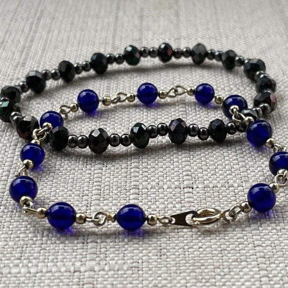 Women Bracelet Lot of 2 Wrist Band Blue and Black Bracelet Fashion Jewelry - Picture 4 of 10